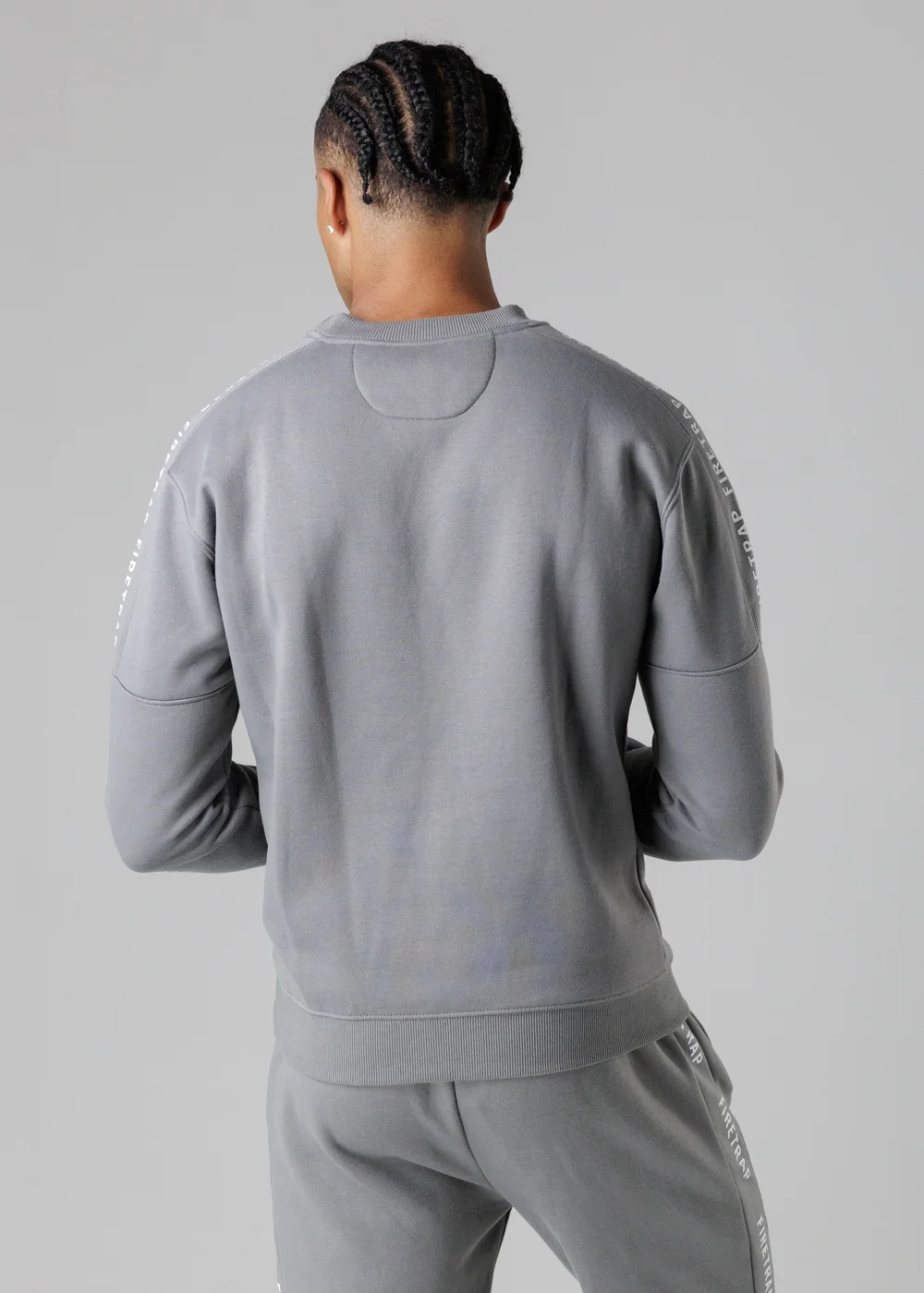 Firetrap Dark Grey Cotton Rich Brushed Fleece Crew Neck Sweatshirt With Logo Strip Sleeves - S Image 2