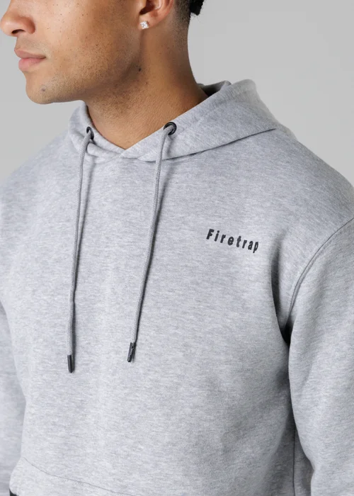 Firetrap Light Grey Cotton Rich Brushed Fleece Hoody With Kangaroo Pocket - S Image 3