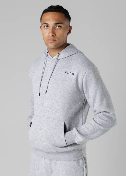 Firetrap Light Grey Cotton Rich Brushed Fleece Hoody With Kangaroo Pocket - S Image 1