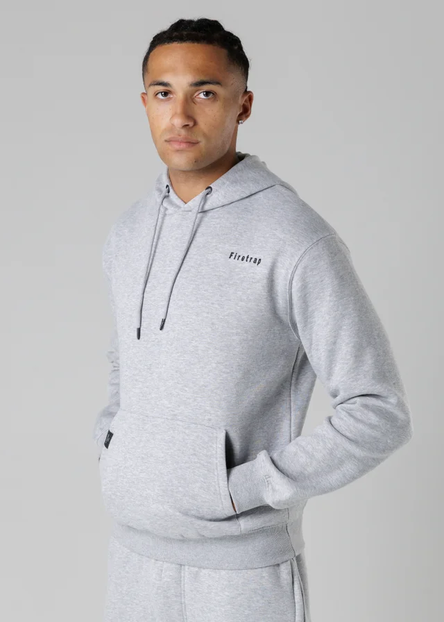 Firetrap Light Grey Cotton Rich Brushed Fleece Hoody With Kangaroo Pocket