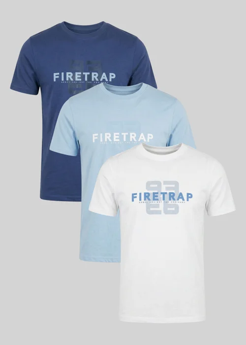 Firetrap Multi 3 Pack Regular Fit Cotton Crew T-Shirts - S Image 1