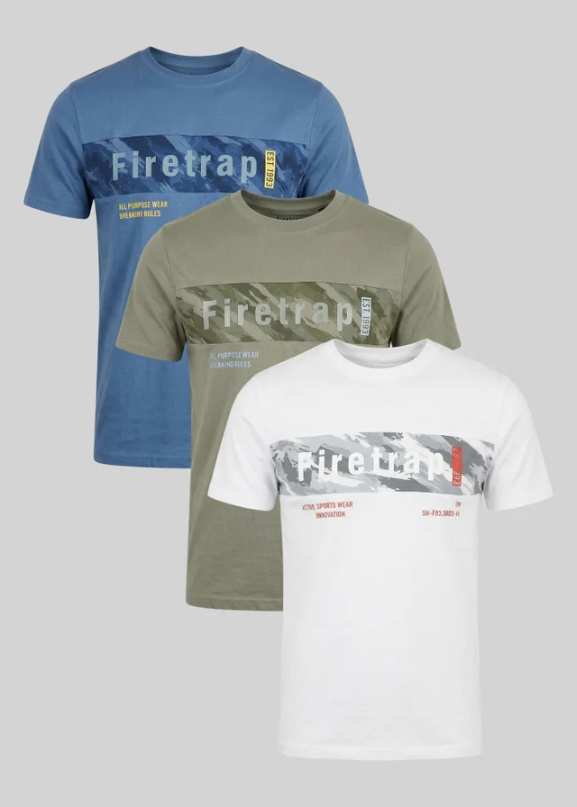 Firetrap Multi 3 Pack Regular Fit Cotton Graphic Crew Neck T-Shirts