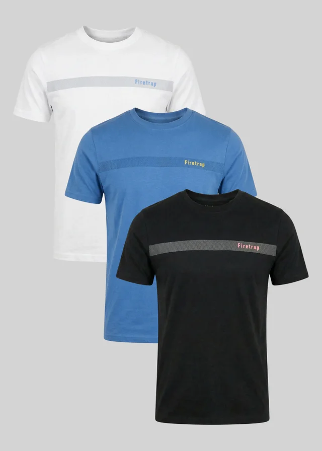 Firetrap Multi 3 Pack Regular Fit Cotton Crew T-Shirts