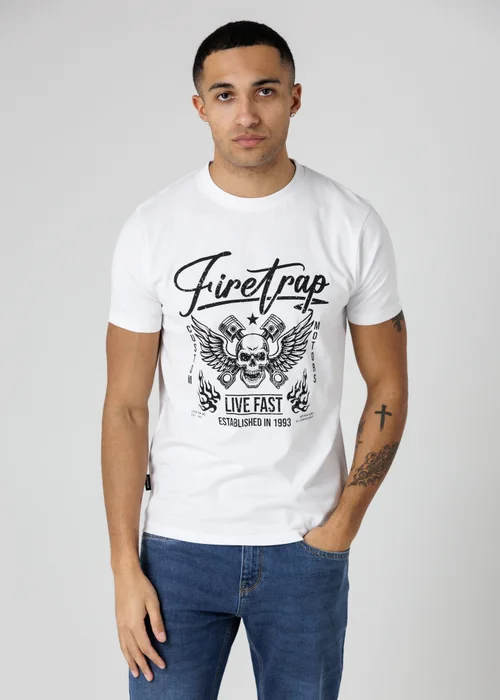 Firetrap White Regular Fit Cotton Graphic Crew T-Shirt - S Image 1
