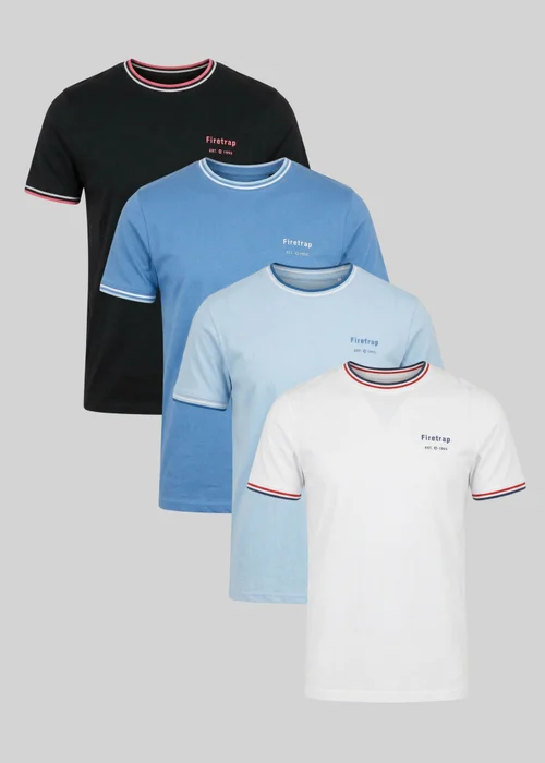 Firetrap Multi 4 Pack Regular Fit Cotton Crew T-Shirts - L Image 3