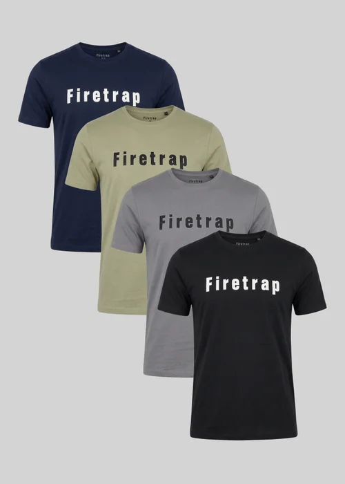 Firetrap Multi 4 Pack Regular Fit Cotton Logo Tees - L Image 1