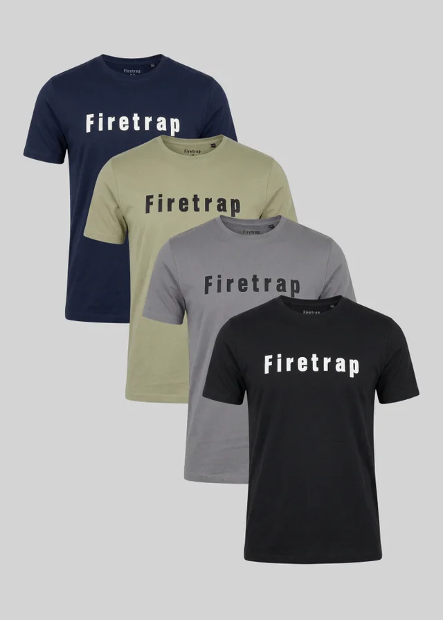 Firetrap Multi 4 Pack Regular Fit Cotton Logo Tees