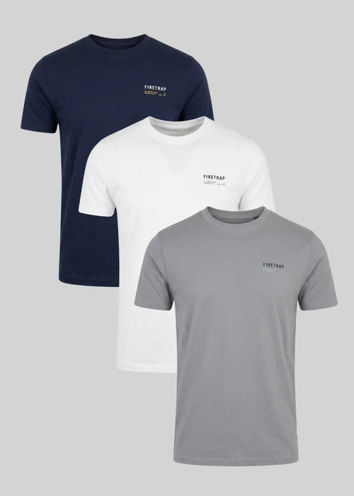 Firetrap Multi 3 Pack Regular Fit Cotton Crew T-Shirts - S Image 1