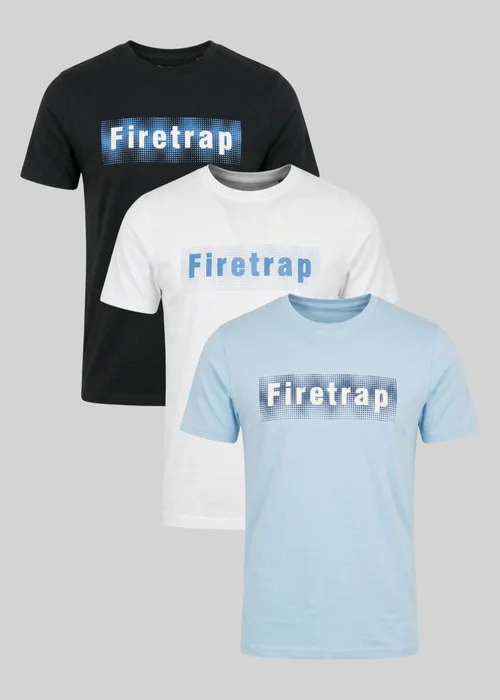 Firetrap Multi 3 Pack Regular Fit Cotton Graphic Crew Neck T-Shirts - S Image 1