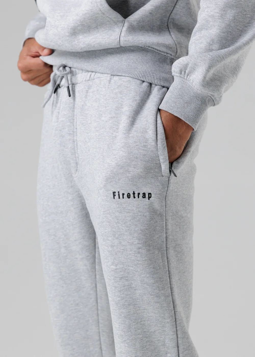 Firetrap Light Grey Cotton Rich Brushed Fleece Joggers With Zip Pockets - S Image 3