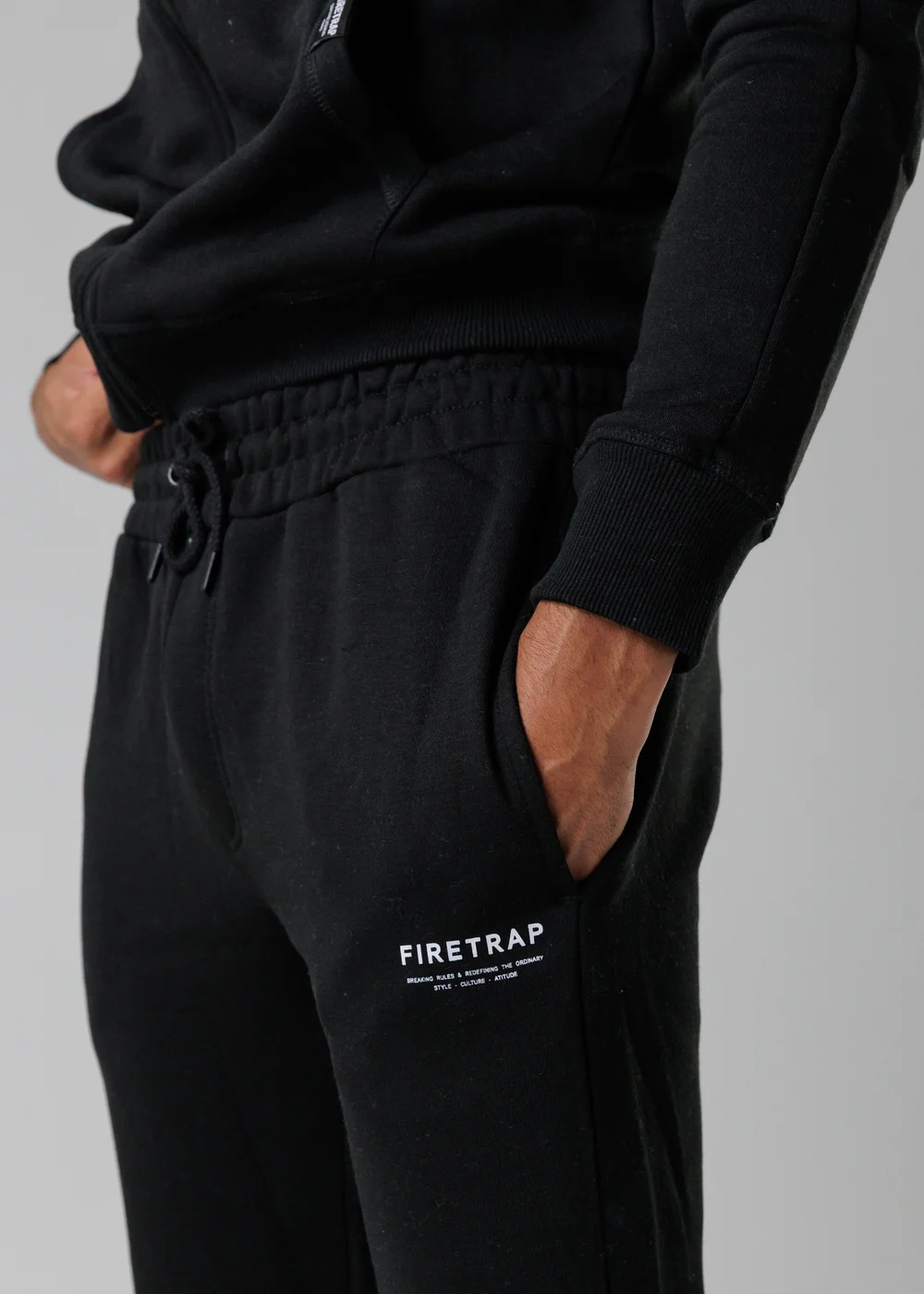 Firetrap Black Regular Fit Cotton Blend Fleece Joggers With Drawstring Waist - S Image 3