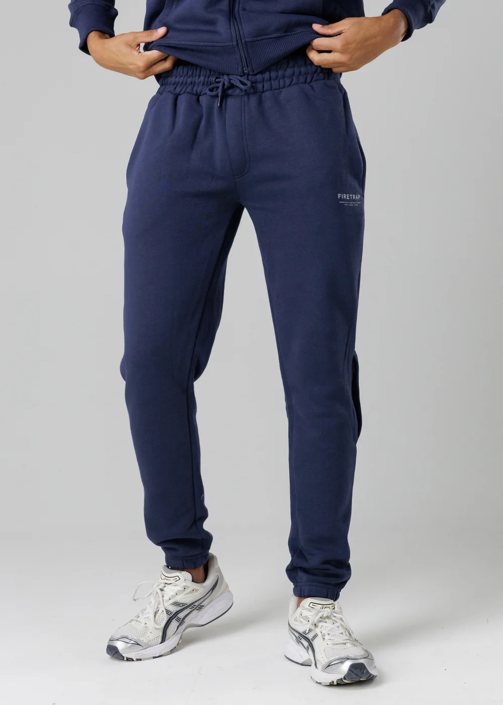 Firetrap Dark Blue Regular Fit Cotton Blend Fleece Joggers With Drawstring Waist - S Image 1