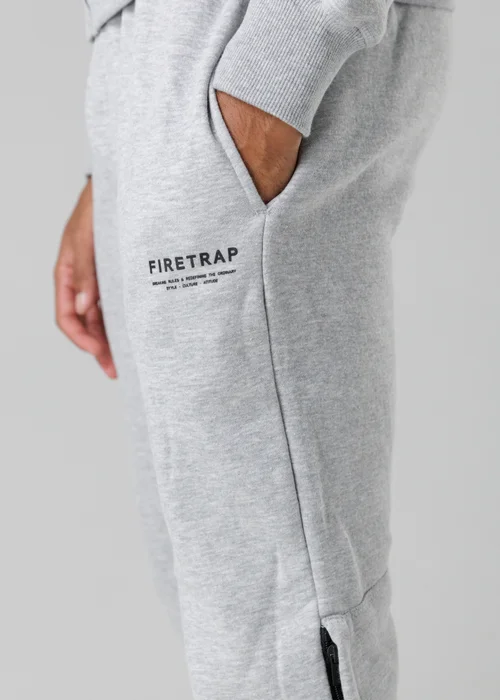 Firetrap Light Grey Regular Fit Cotton Blend Fleece Joggers With Drawstring Waist - S Image 3