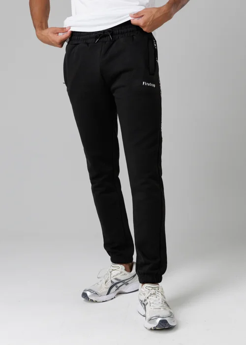 Firetrap Black Cotton Rich Brushed Fleece Joggers With Logo Strip Detail - S Image 1