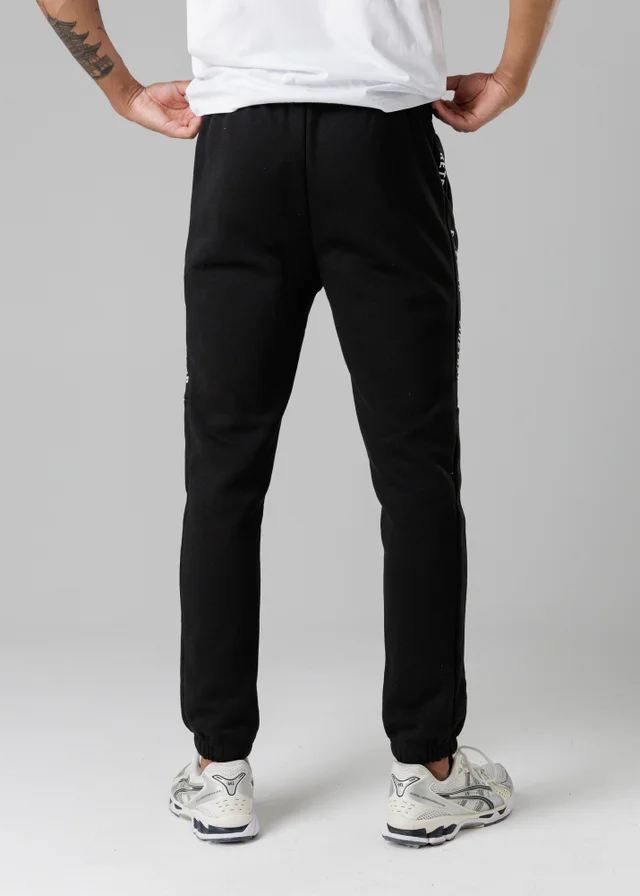 Firetrap Black Cotton Rich Brushed Fleece Joggers With Logo Strip Detail