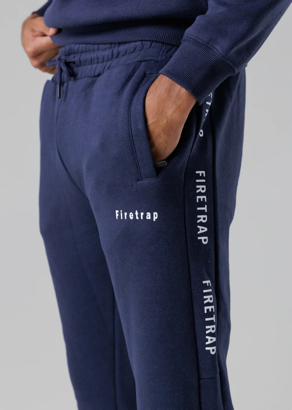 Firetrap Dark Blue Cotton Rich Brushed Fleece Joggers With Logo Strip Detail - S Image 3