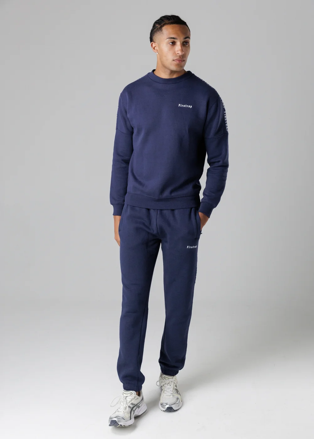 Firetrap Dark Blue Cotton Rich Brushed Fleece Joggers With Logo Strip Detail - S Image 4