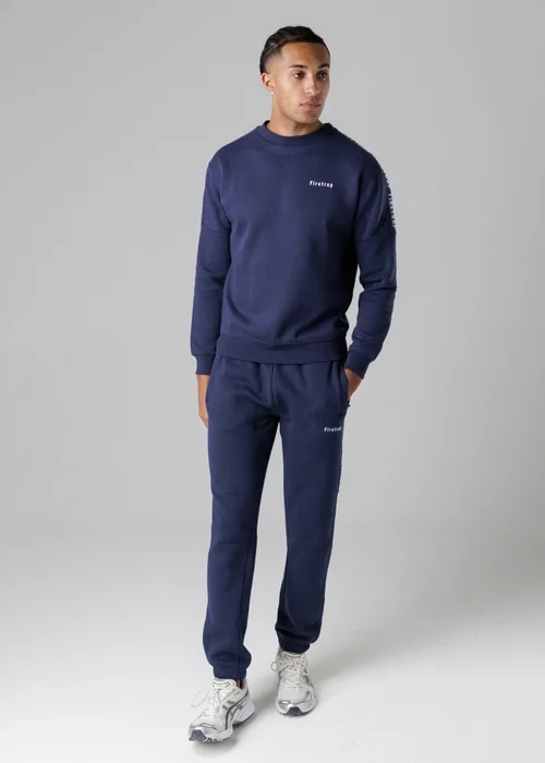 Firetrap Dark Blue Cotton Rich Brushed Fleece Joggers With Logo Strip Detail - S Image 4