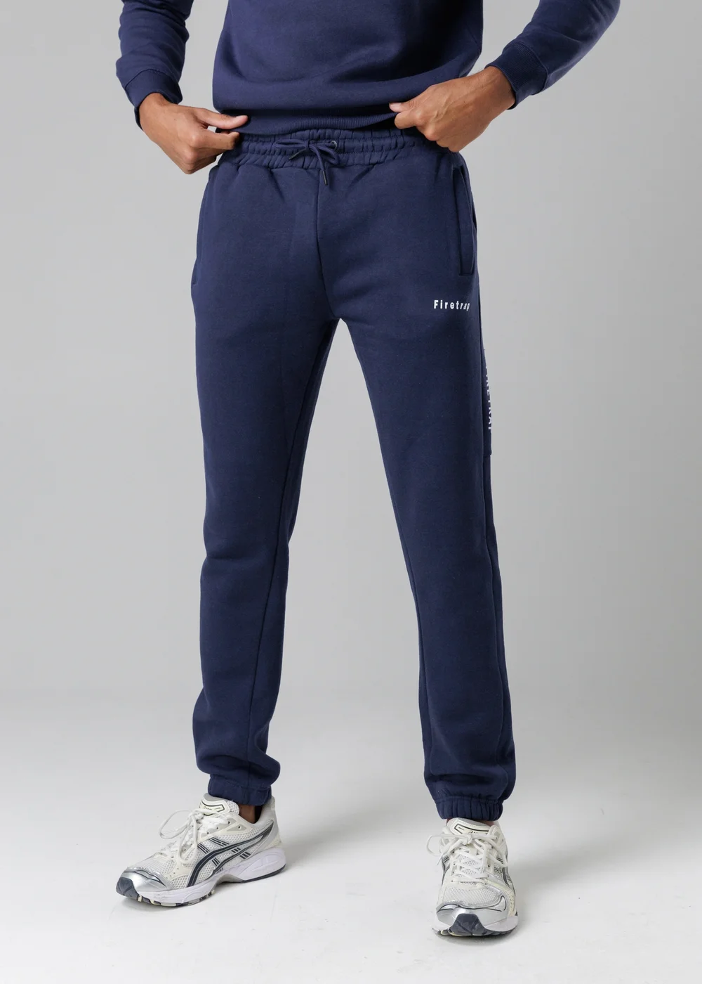 Firetrap Dark Blue Cotton Rich Brushed Fleece Joggers With Logo Strip Detail - S Image 1