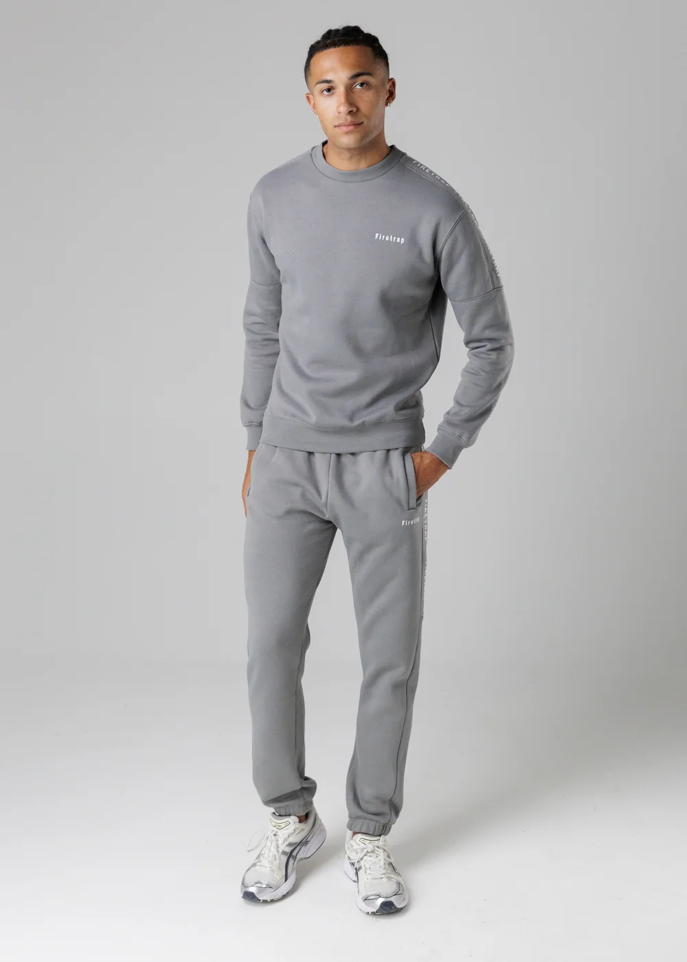 Firetrap Dark Grey Cotton Rich Brushed Fleece Joggers With Logo Strip Detail - S Image 4