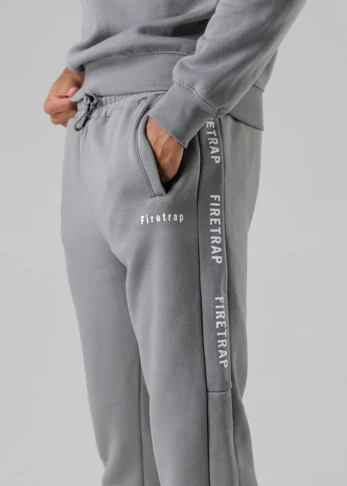 Firetrap Dark Grey Cotton Rich Brushed Fleece Joggers With Logo Strip Detail - S Image 3