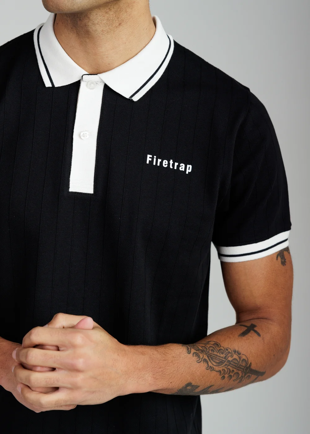 Firetrap Black Regular Fit Ribbed Cotton Button Polo - S Image 3