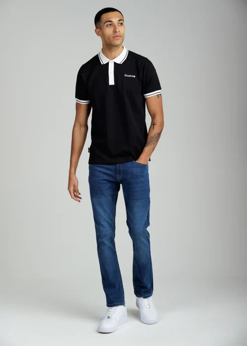 Firetrap Black Regular Fit Ribbed Cotton Button Polo - S Image 4