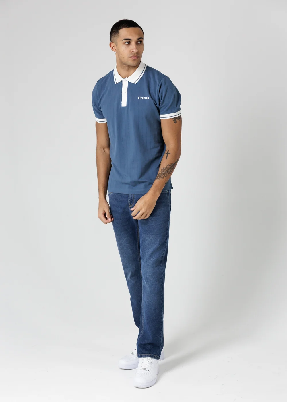 Firetrap Light Blue Regular Fit Ribbed Cotton Button Polo - S Image 4
