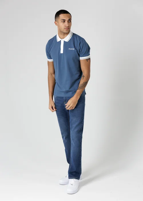 Firetrap Light Blue Regular Fit Ribbed Cotton Button Polo - S Image 4