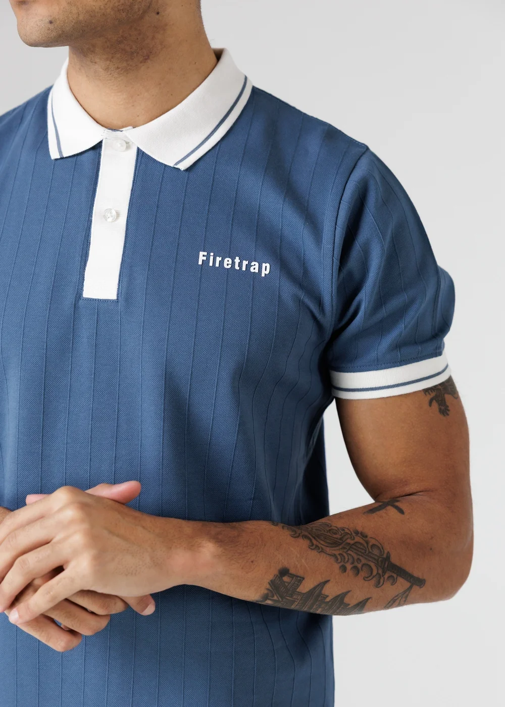 Firetrap Light Blue Regular Fit Ribbed Cotton Button Polo - S Image 3