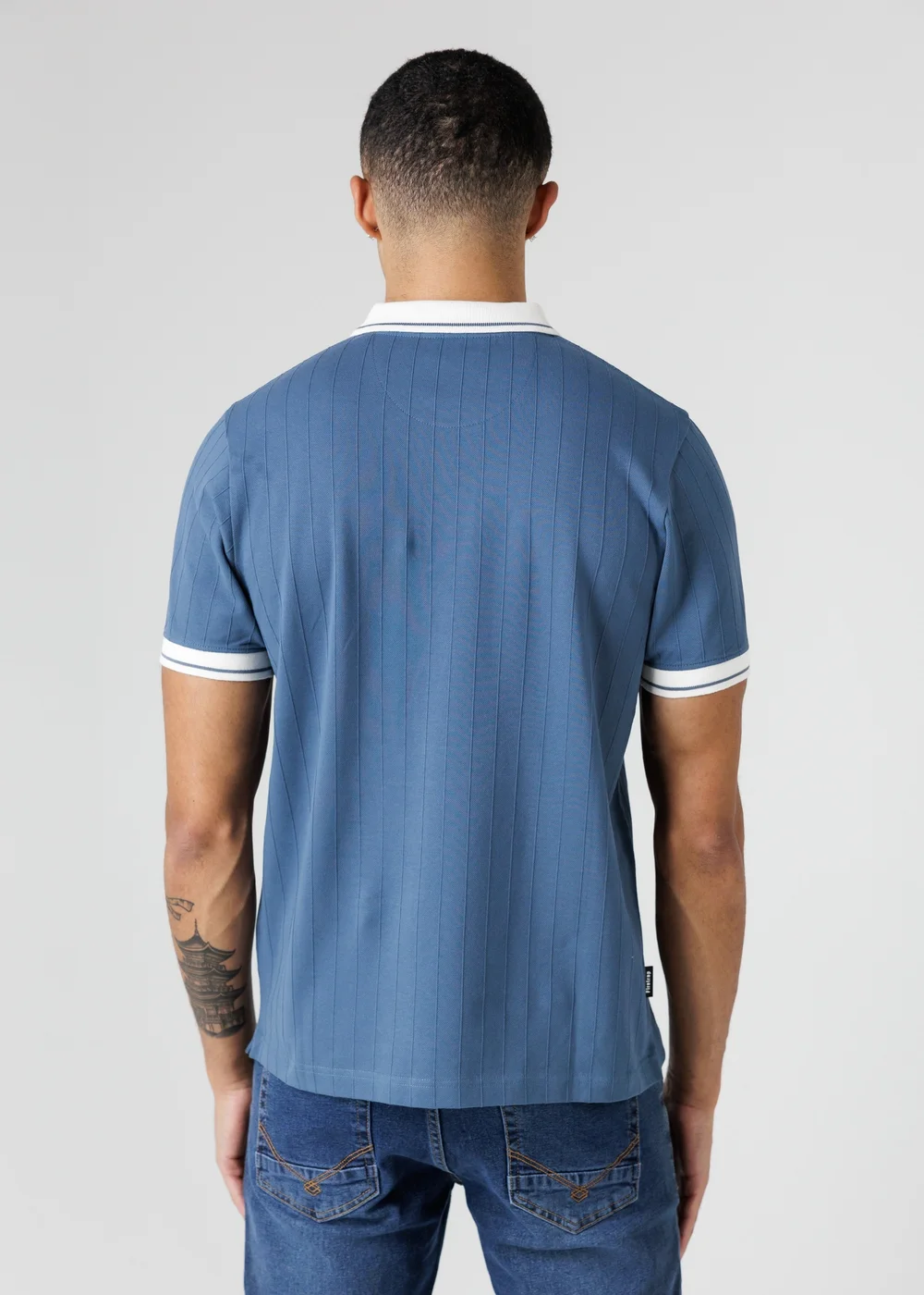Firetrap Light Blue Regular Fit Ribbed Cotton Button Polo - S Image 2