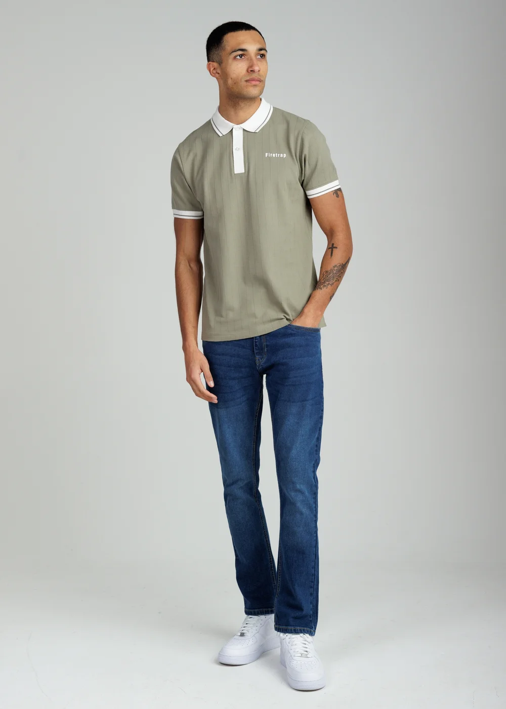 Firetrap Khaki Regular Fit Ribbed Cotton Button Polo - S Image 4