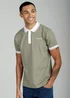 Firetrap Khaki Regular Fit Ribbed Cotton Button Polo - S Image 1