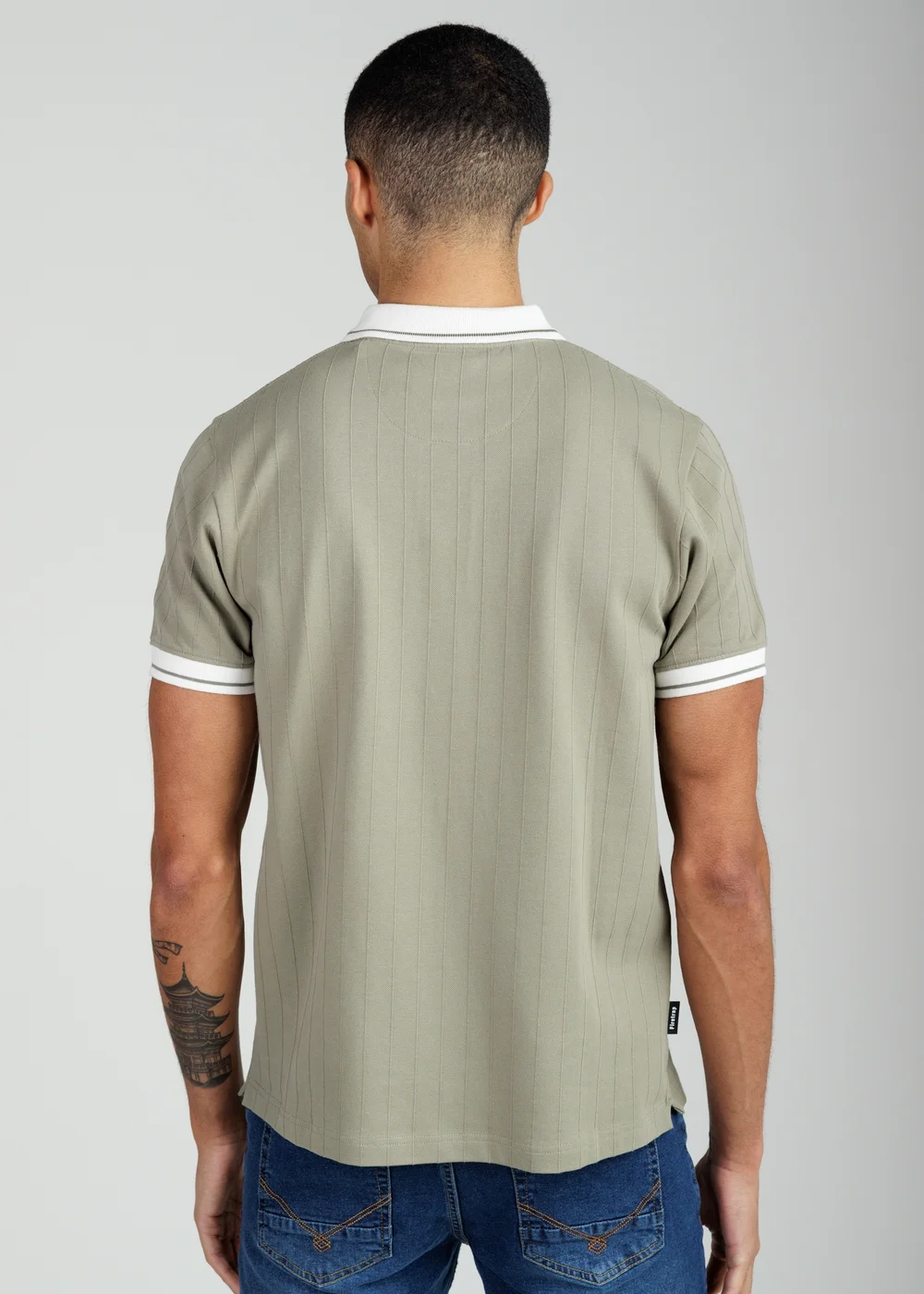 Firetrap Khaki Regular Fit Ribbed Cotton Button Polo - S Image 2