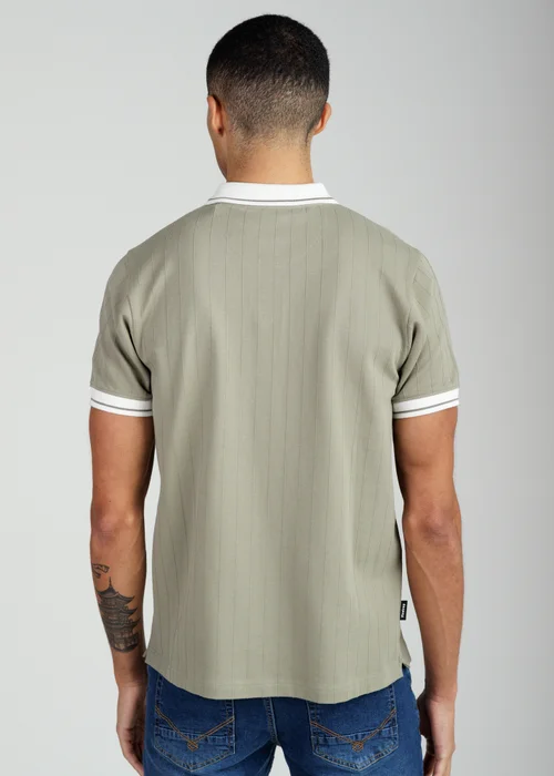 Firetrap Khaki Regular Fit Ribbed Cotton Button Polo - S Image 2