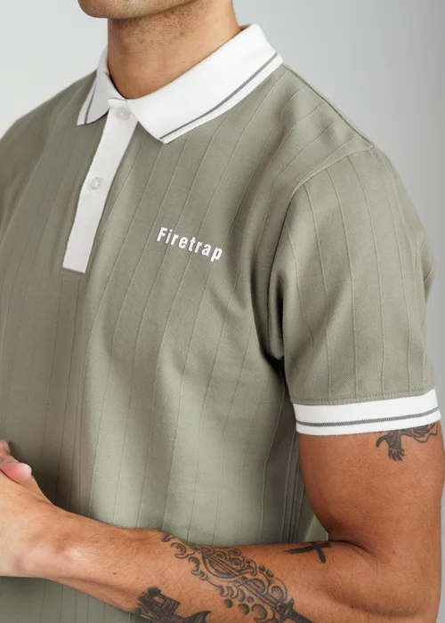 Firetrap Khaki Regular Fit Ribbed Cotton Button Polo - S Image 3