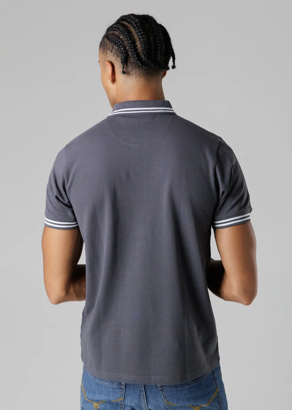 Firetrap Dark Grey Regular Fit Cotton Button Polo Shirt With Stripe Detail - S Image 2