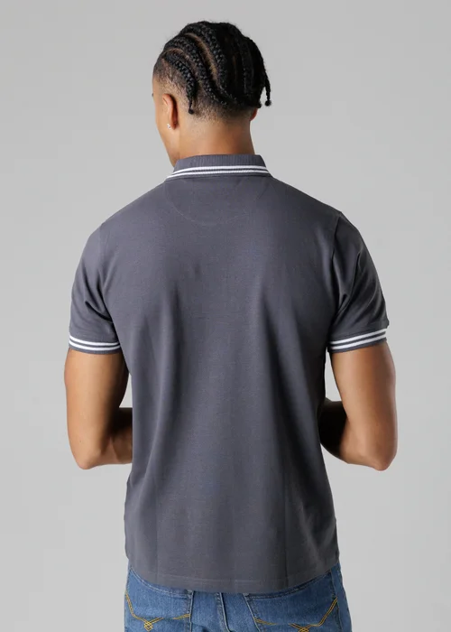 Firetrap Dark Grey Regular Fit Cotton Button Polo Shirt With Stripe Detail - S Image 2
