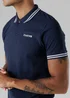 Firetrap Navy Regular Fit Cotton Button Polo Shirt With Stripe Detail - S Image 3