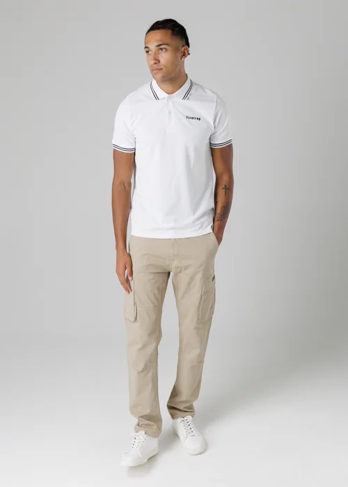 Firetrap White Regular Fit Cotton Button Polo Shirt With Stripe Detail - S Image 4