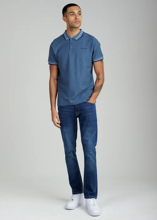 Firetrap Light Blue Regular Fit Cotton Button Polo Shirt With Contrast Trim - S Image 4