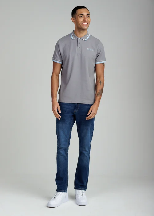 Firetrap Dark Grey Regular Fit Cotton Button Polo Shirt With Contrast Trim - S Image 4