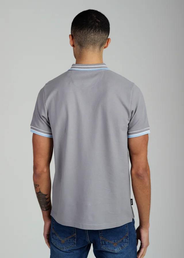 Firetrap Dark Grey Regular Fit Cotton Button Polo Shirt With Contrast Trim
