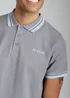 Firetrap Dark Grey Regular Fit Cotton Button Polo Shirt With Contrast Trim - S Image 3