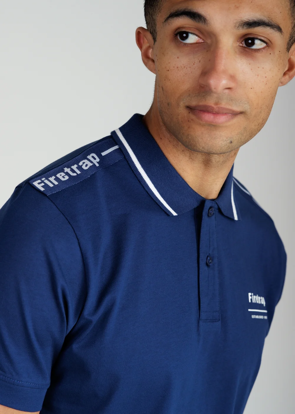 Firetrap Dark Blue Regular Fit Cotton Jersey Polo With Taping - S Image 3
