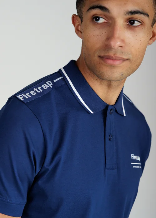 Firetrap Dark Blue Regular Fit Cotton Jersey Polo With Taping - S Image 3