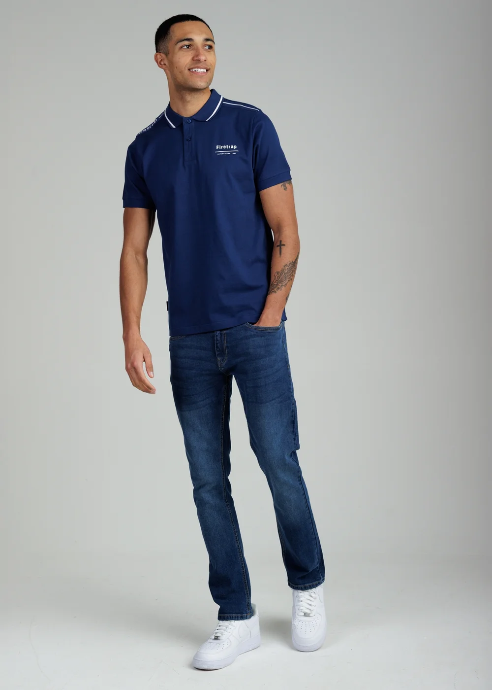 Firetrap Dark Blue Regular Fit Cotton Jersey Polo With Taping - S Image 4