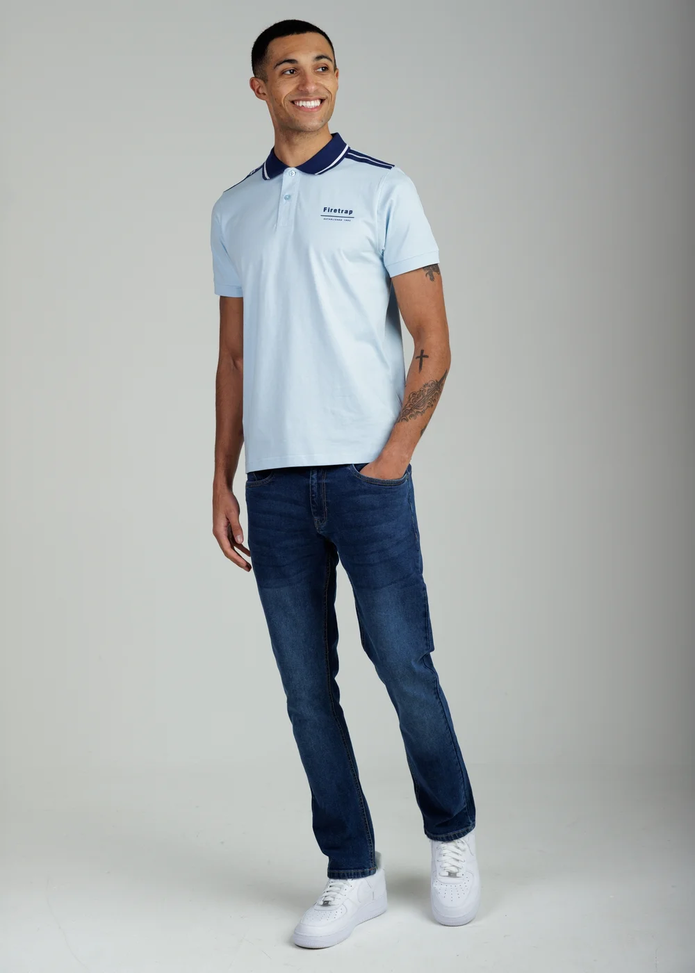 Firetrap Light Blue Regular Fit Cotton Jersey Polo With Taping - S Image 4