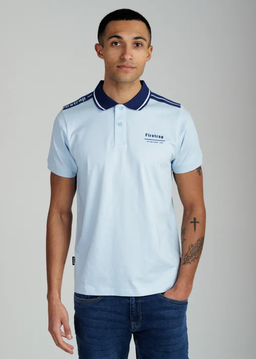 Firetrap Light Blue Regular Fit Cotton Jersey Polo With Taping - S Image 1
