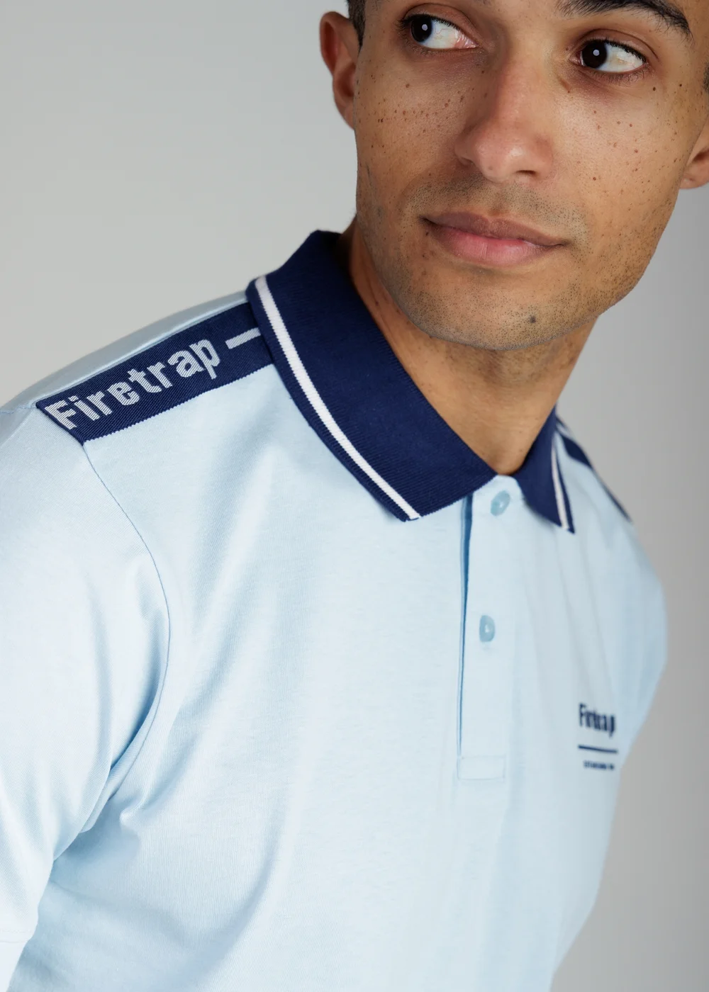 Firetrap Light Blue Regular Fit Cotton Jersey Polo With Taping - S Image 3